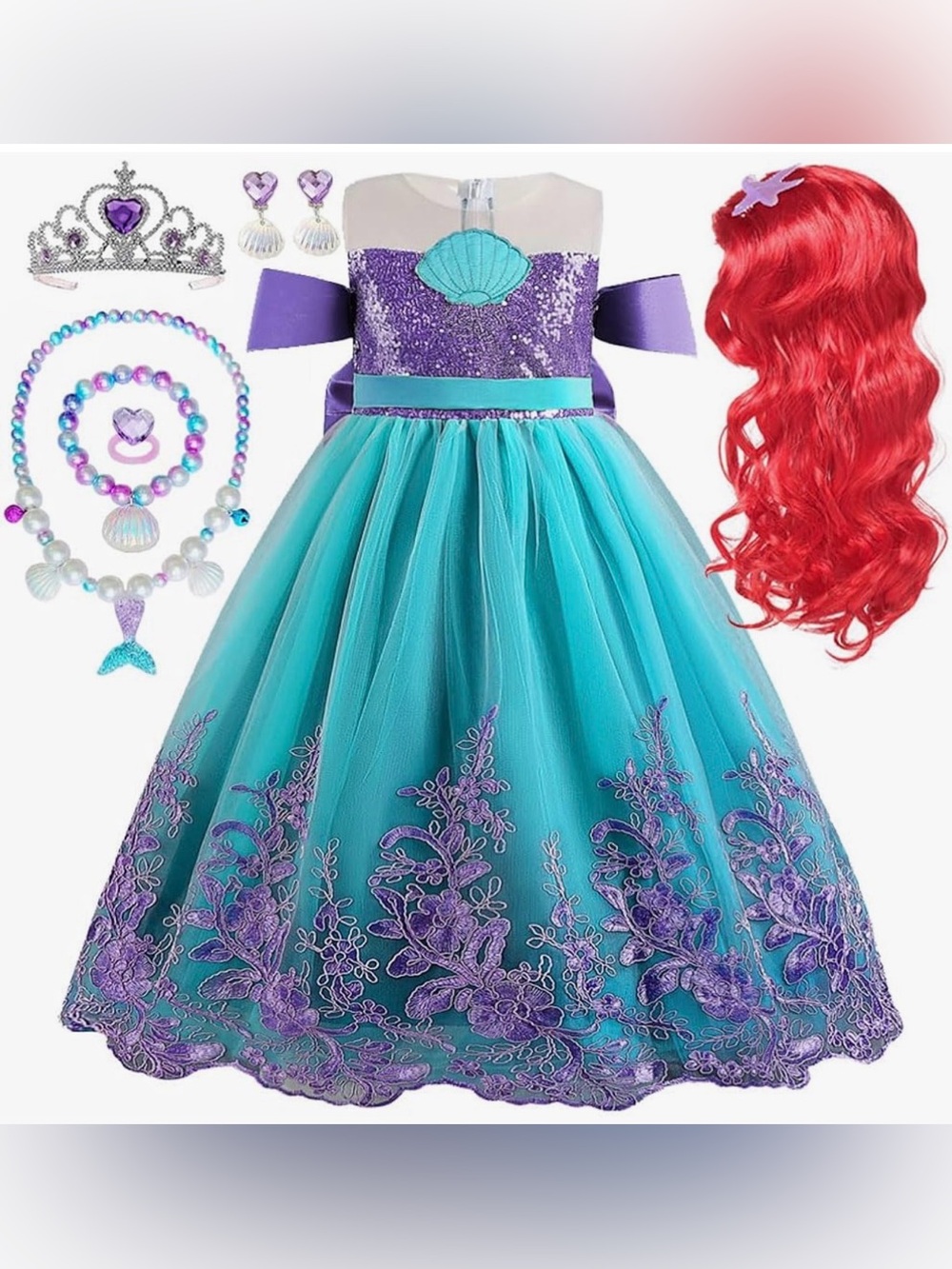 Princess Little Mermaid Costume for Girls Mermaid Wig Ariel Cosplay Dress Up for